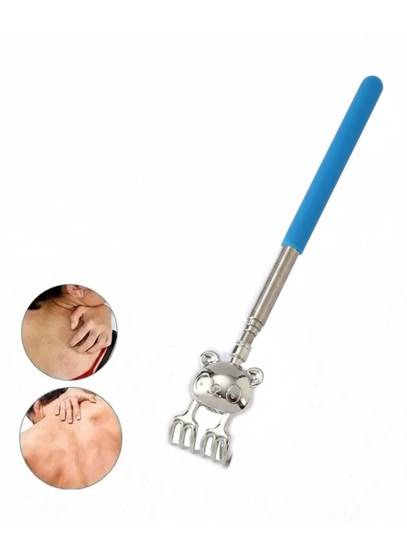 Telescopic Back Scratcher, Extendable Manual Back Massager & Anti-Itch Tool, Portable Stainless Steel Back Scratching Claw, Retractable Tickle Stick for Hard-to-Reach Areas, 1pc Blue Panda Design Stainless Steel Body Massager, Back Scratching Stick, Back Claw, Scraper for Back and Neck, Manual Relief Tool, Blue Color Edition. - Image 1